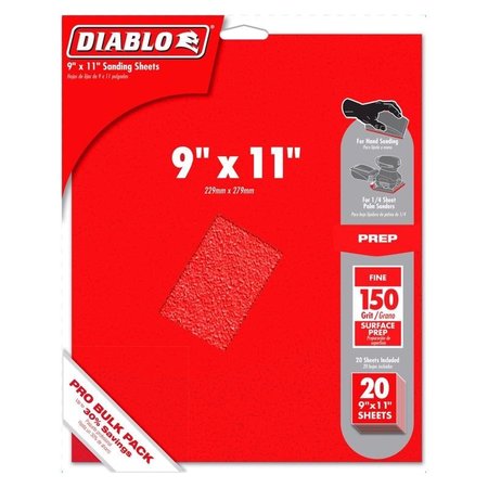 DIABLO 9 in. L X 11 in. W 150 Grit Aluminum Oxide Sanding Sheet 20 pk DCS911150S20G